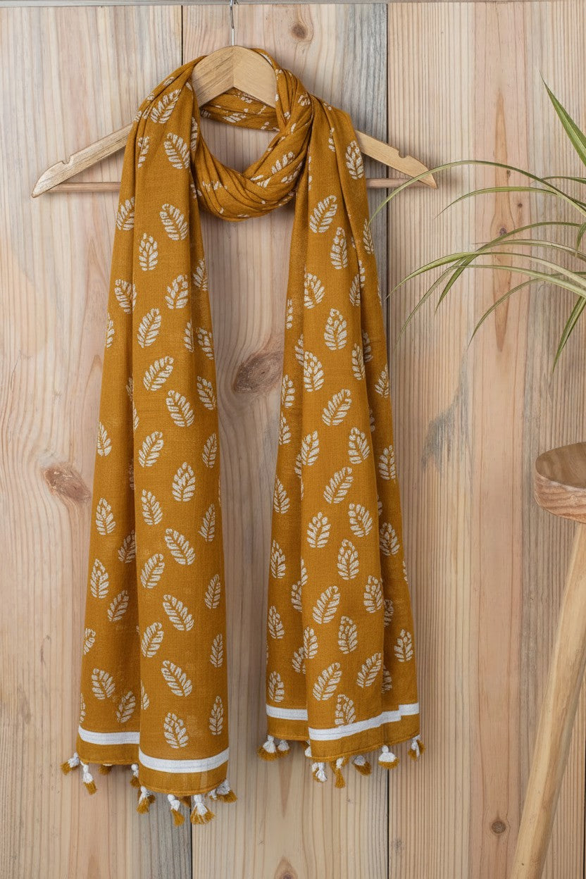 Mustard Leaf Block Print Stole