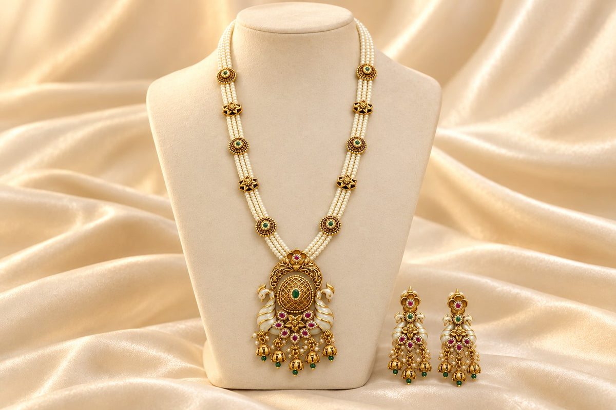 Royal Pearl Beaded Gold Necklace Set