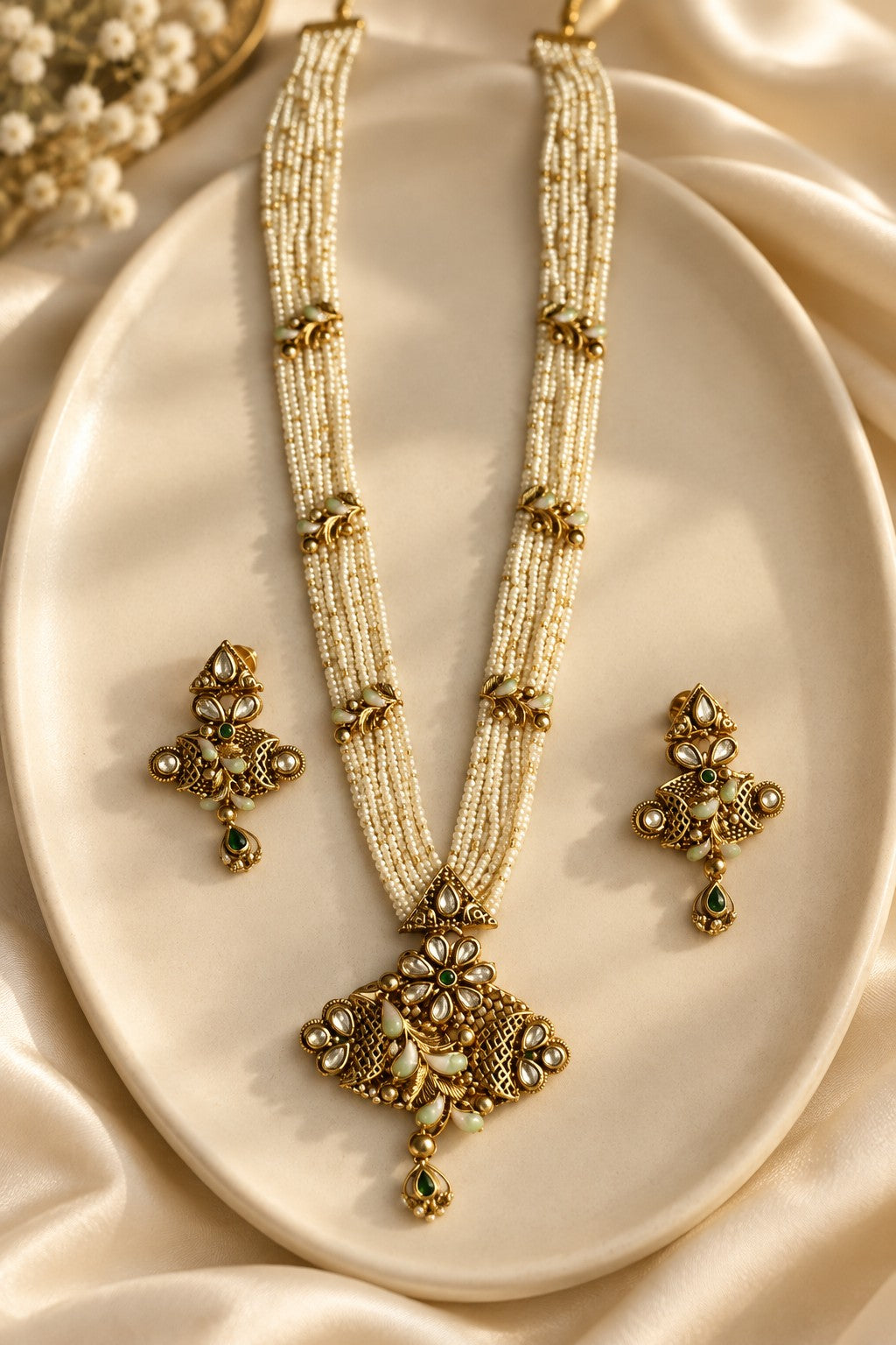 Kundan Polki Pearl Necklace Set