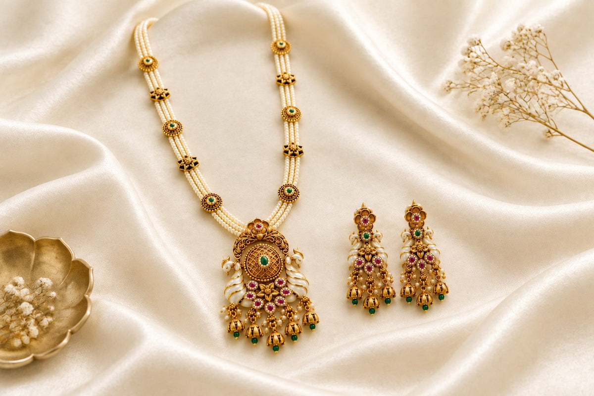 Royal Pearl Beaded Gold Necklace Set