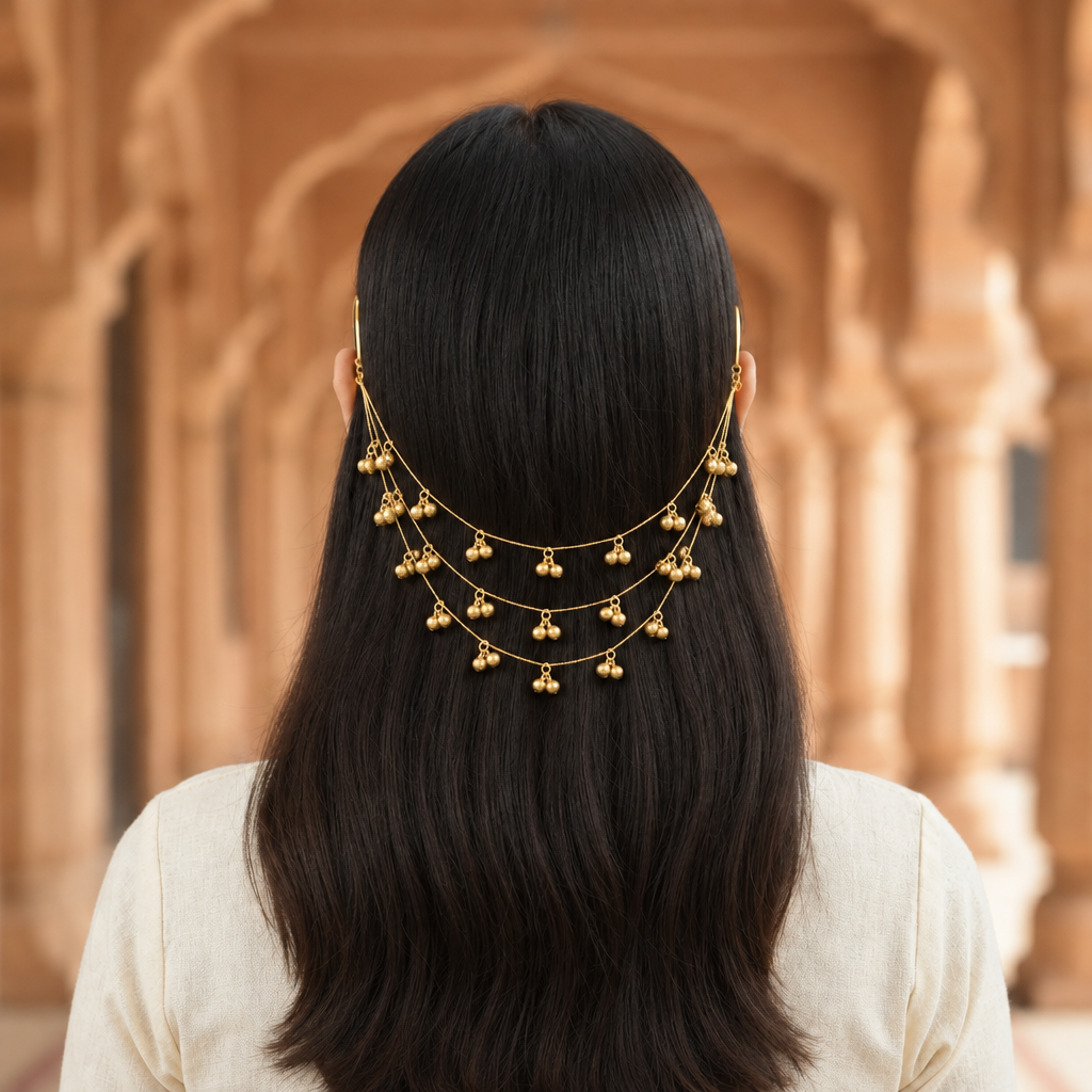 Ghungroo Ear Chain — Triple Layer Bell Ear Cuff