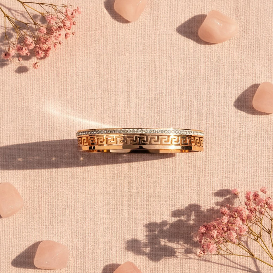 Rose Gold Greek Key Crystal Bangle