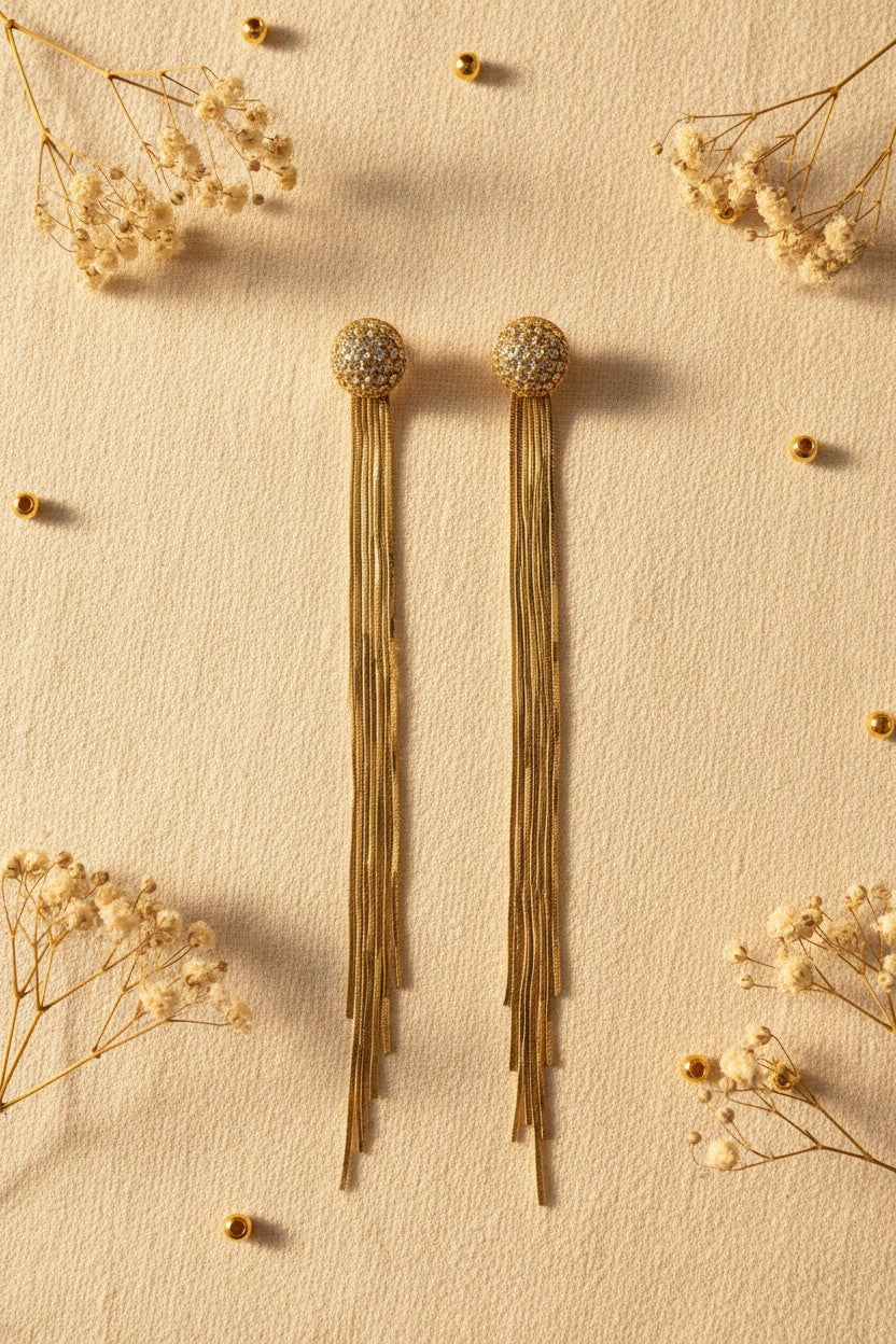 Luxe Gold Tassel Ball Stud Earrings