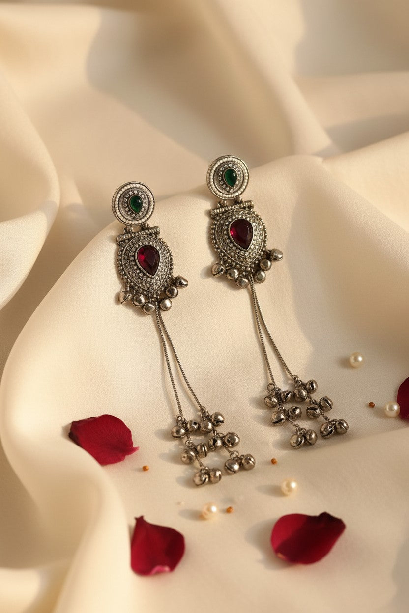 Oxidised Silver Chandbali Earrings
