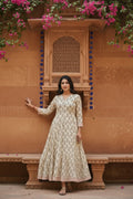 Ivory Sanganer Block Print Anarkali Maxi Dress