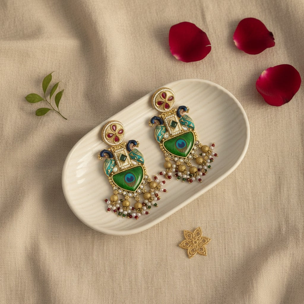 Peacock Meenakari Earrings