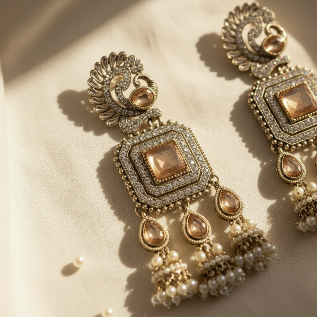 Champagne Gold Crystal Pearl Earrings