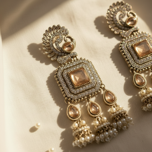 Champagne Gold Crystal Pearl Earrings