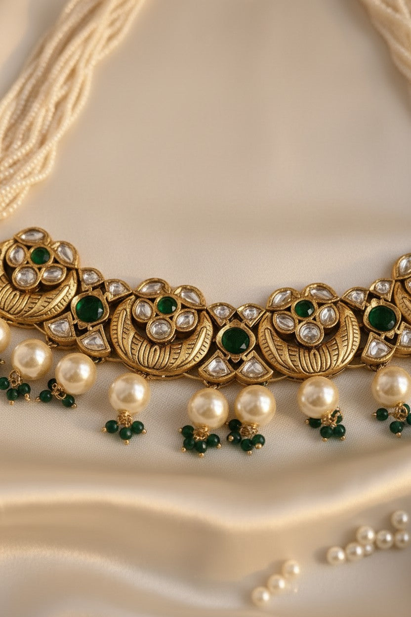Royal Pearl & Emerald Kundan Choker Set