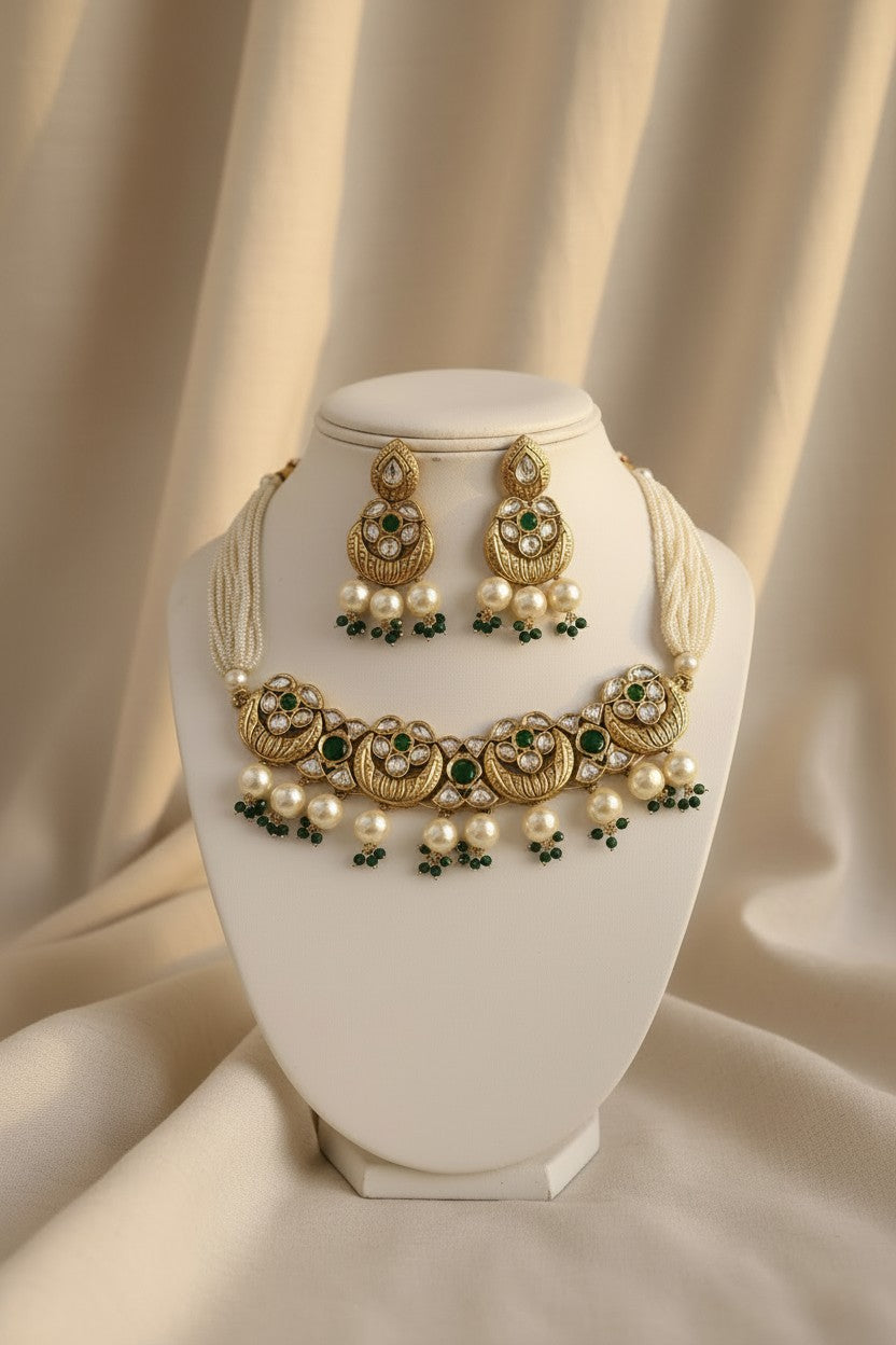 Royal Pearl & Emerald Kundan Choker Set