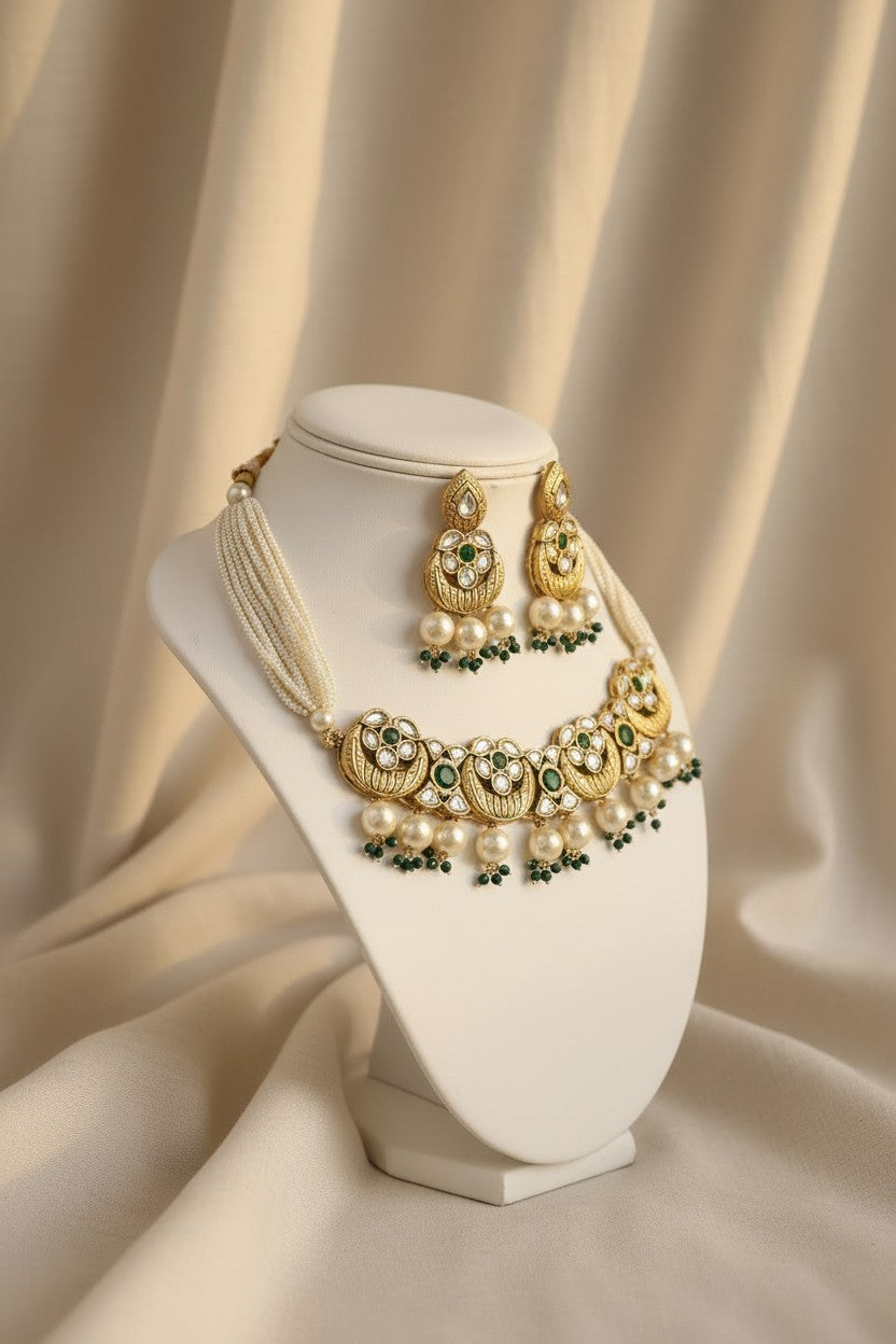 Royal Pearl & Emerald Kundan Choker Set