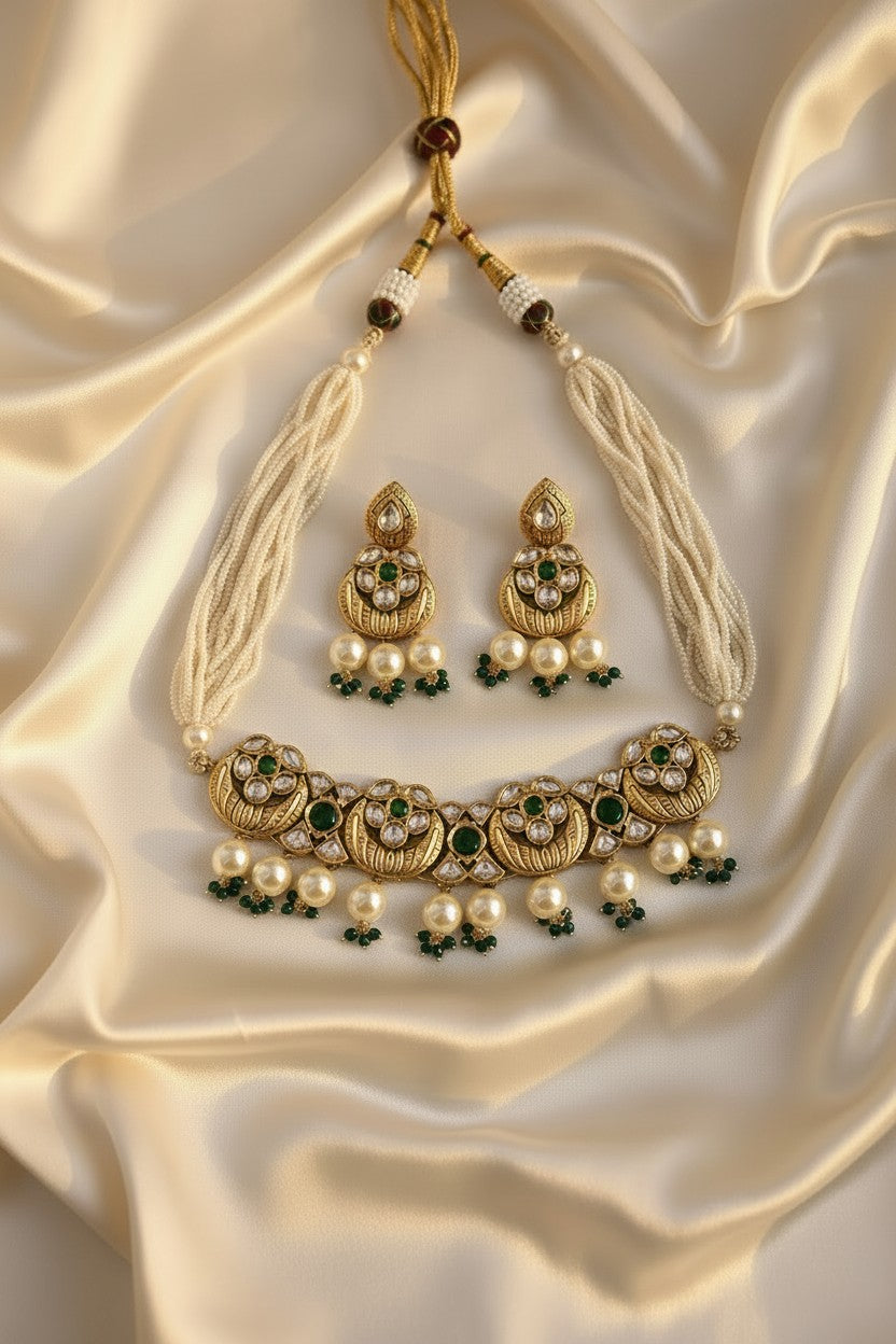 Royal Pearl & Emerald Kundan Choker Set