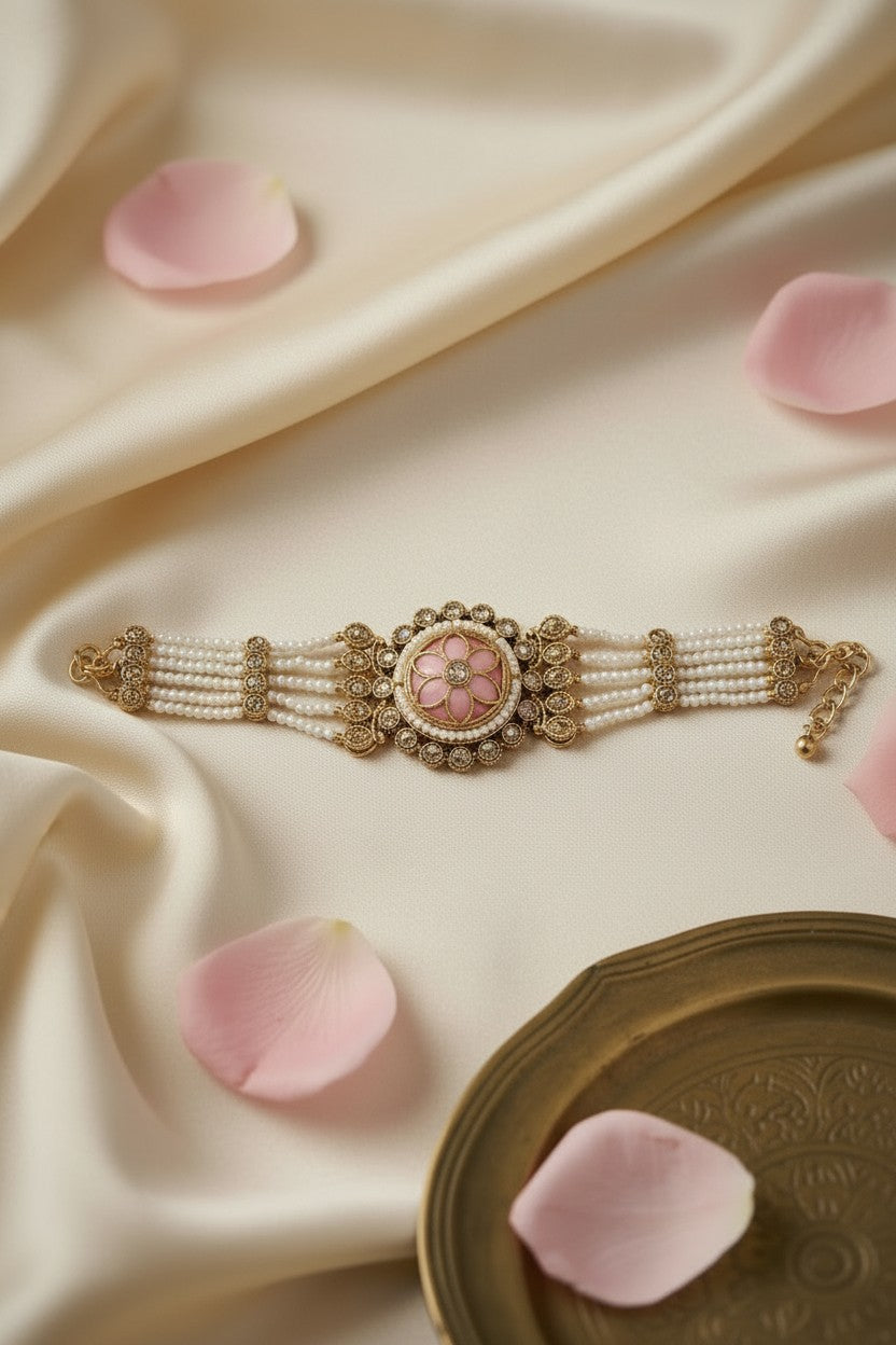 Pink Floral Pearl Bracelet