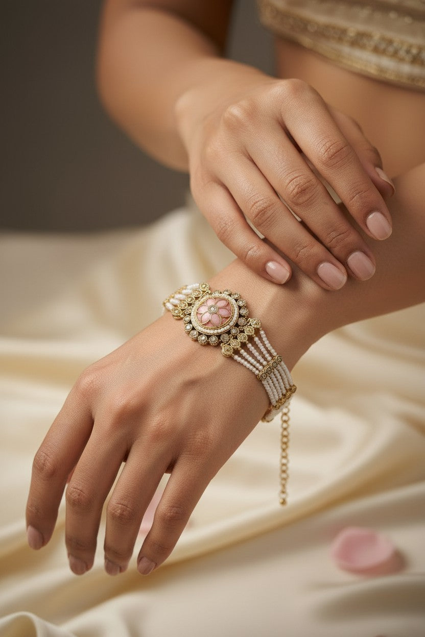 Pink Floral Pearl Bracelet