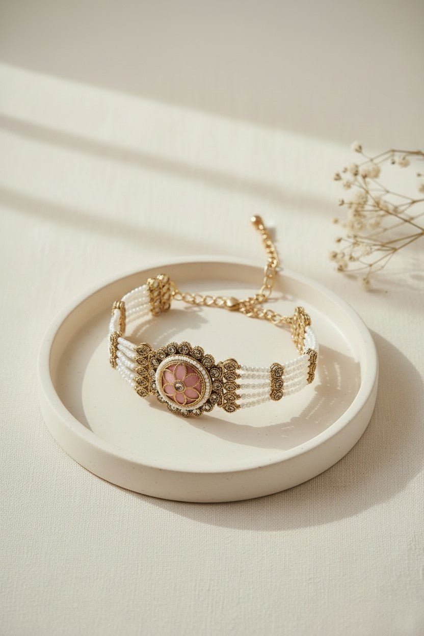 Pink Floral Pearl Bracelet