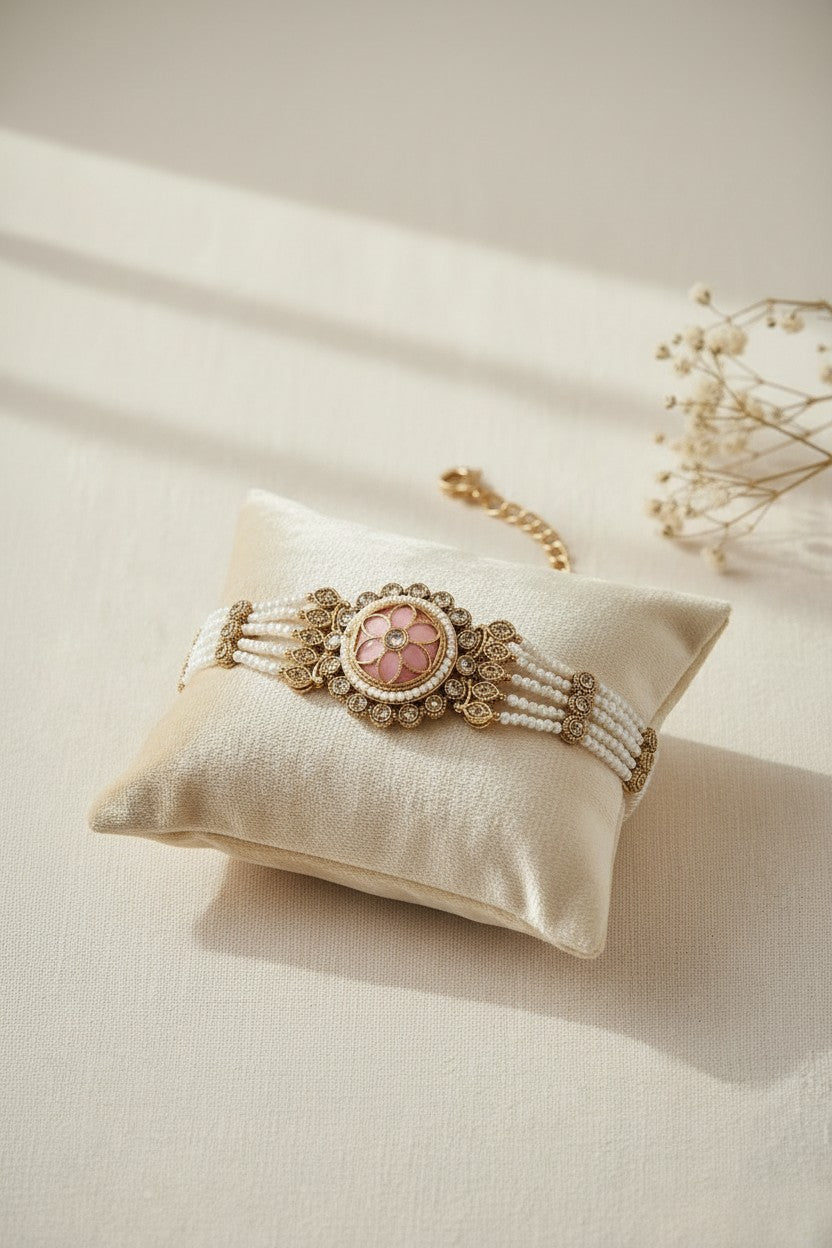 Pink Floral Pearl Bracelet