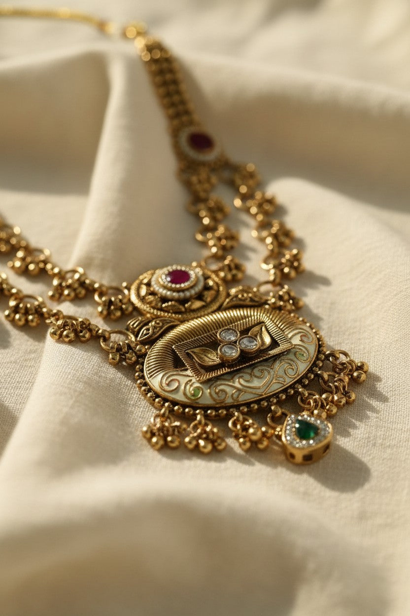Royal Indian Filigree Necklace & Jhumka Earrings