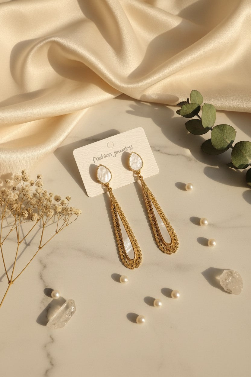 Zara Gold Braided Filigree Pearl Teardrop Earrings