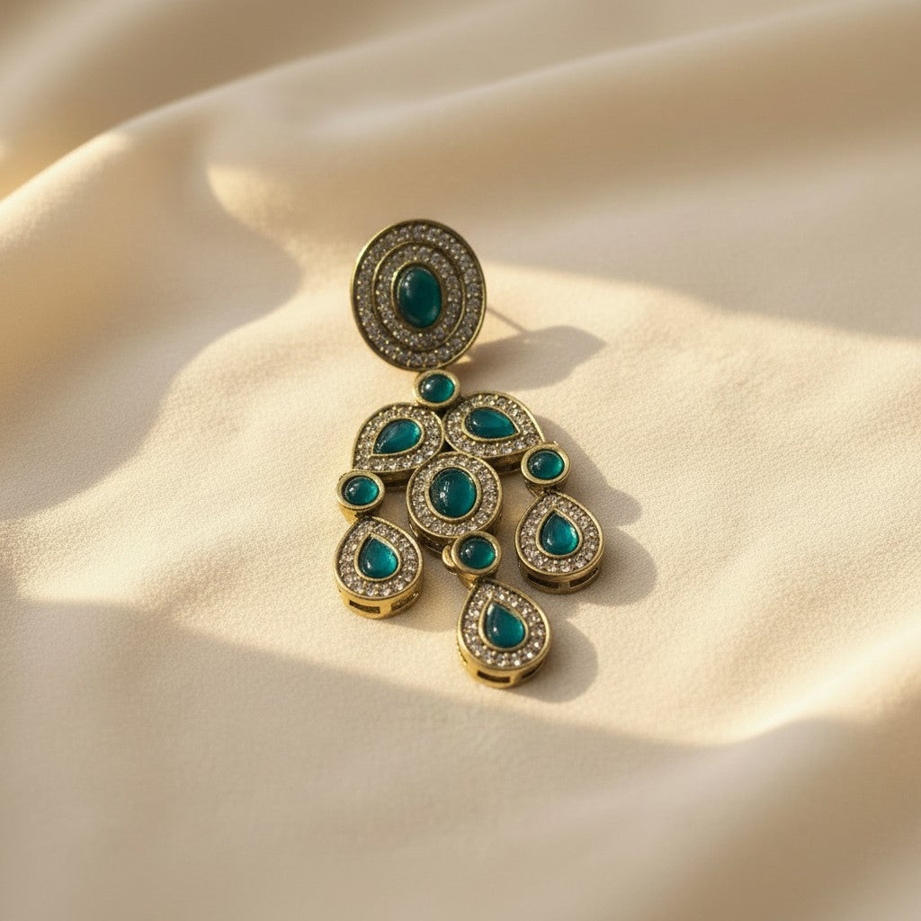 Emerald Cabochon Cascade Earrings