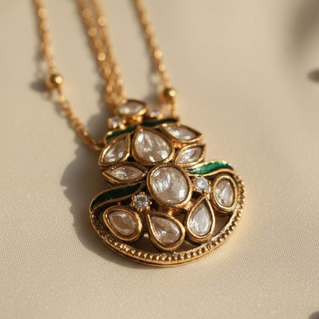 Antique Gold Moissanite Necklace Set