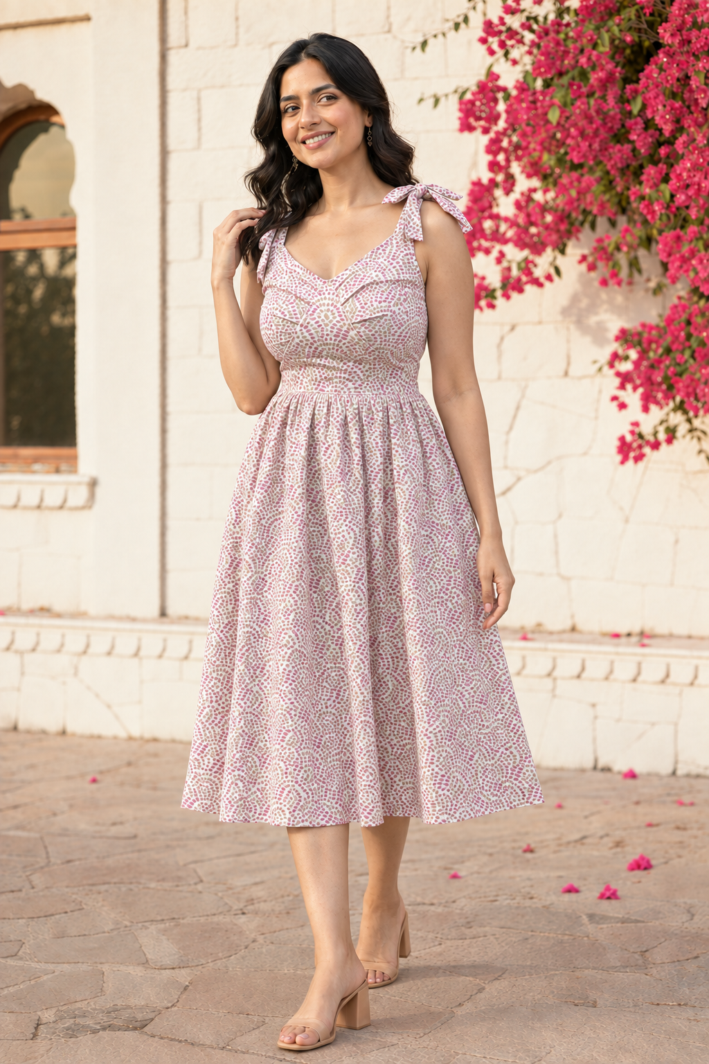 Rose Sunburst Midi Dress