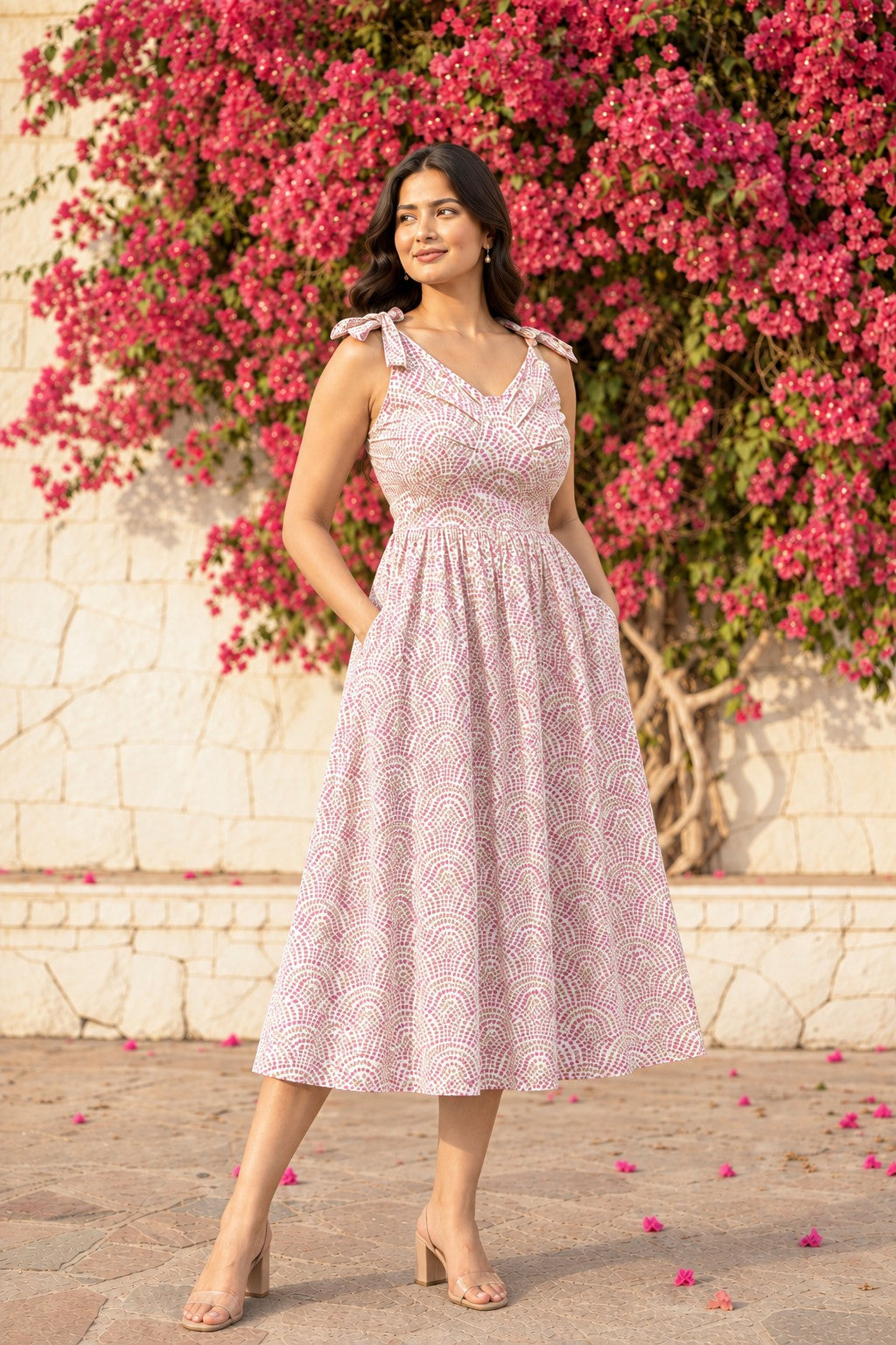Rose & Sand Firework Print Midi Dress