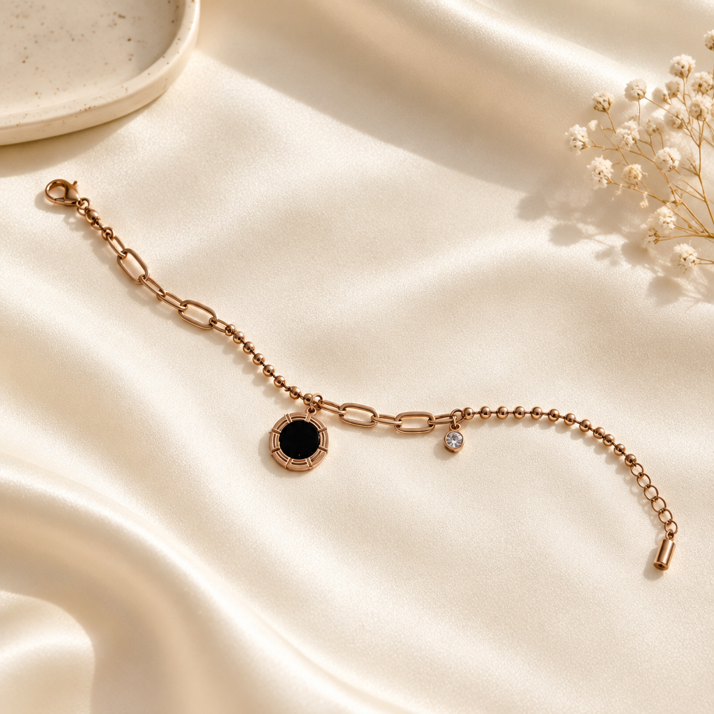Black Disc Charm Bracelet