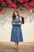 Indigo Paisley Cold-Shoulder Midi Dress