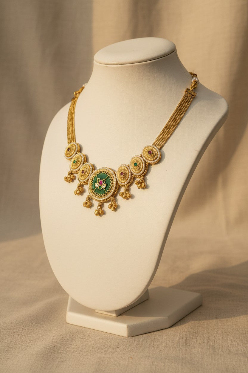 Rajwadi Green Necklace Set with Jhumka Earrings