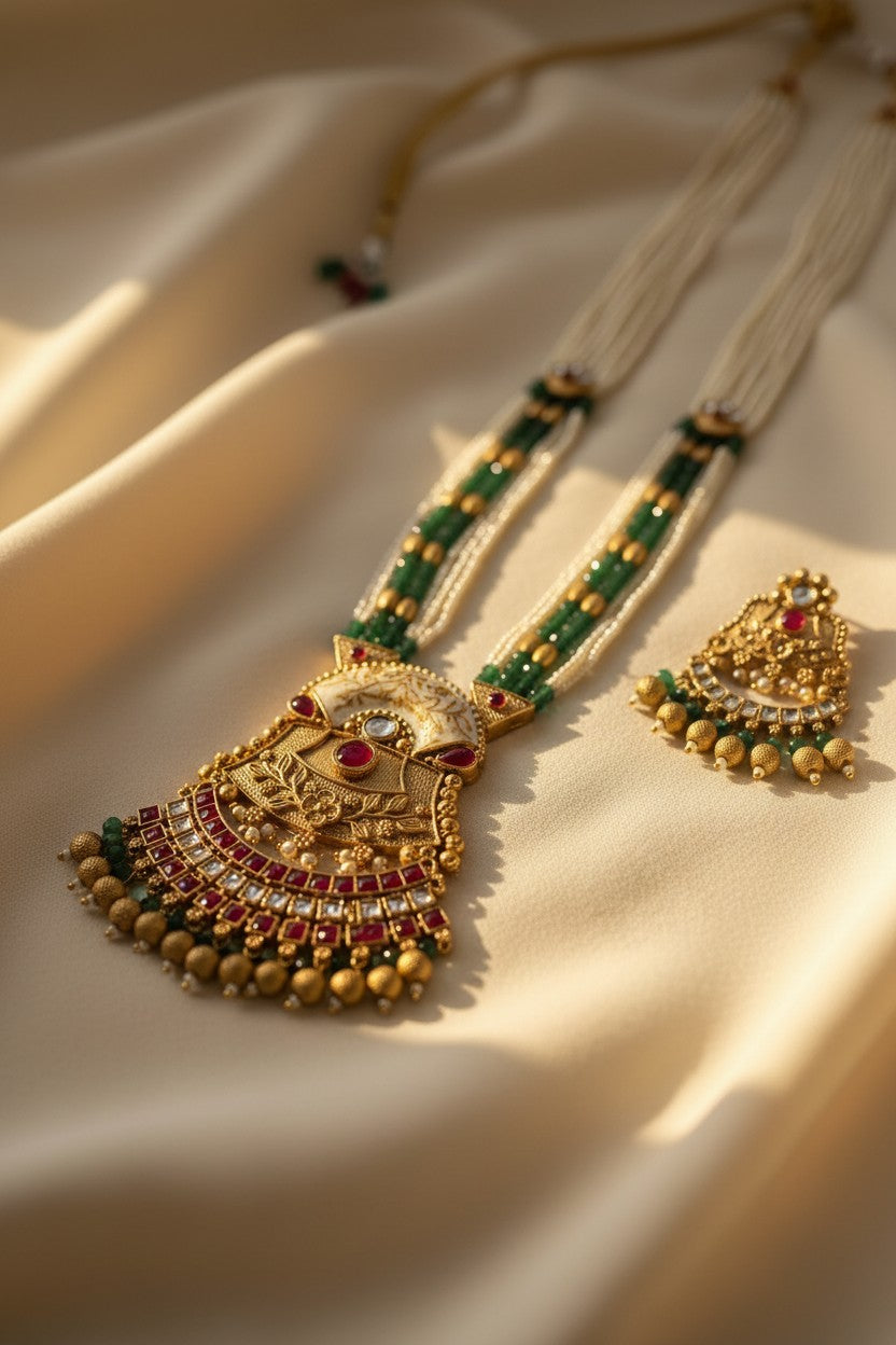 Emerald Noor Kundan Polki Necklace Set