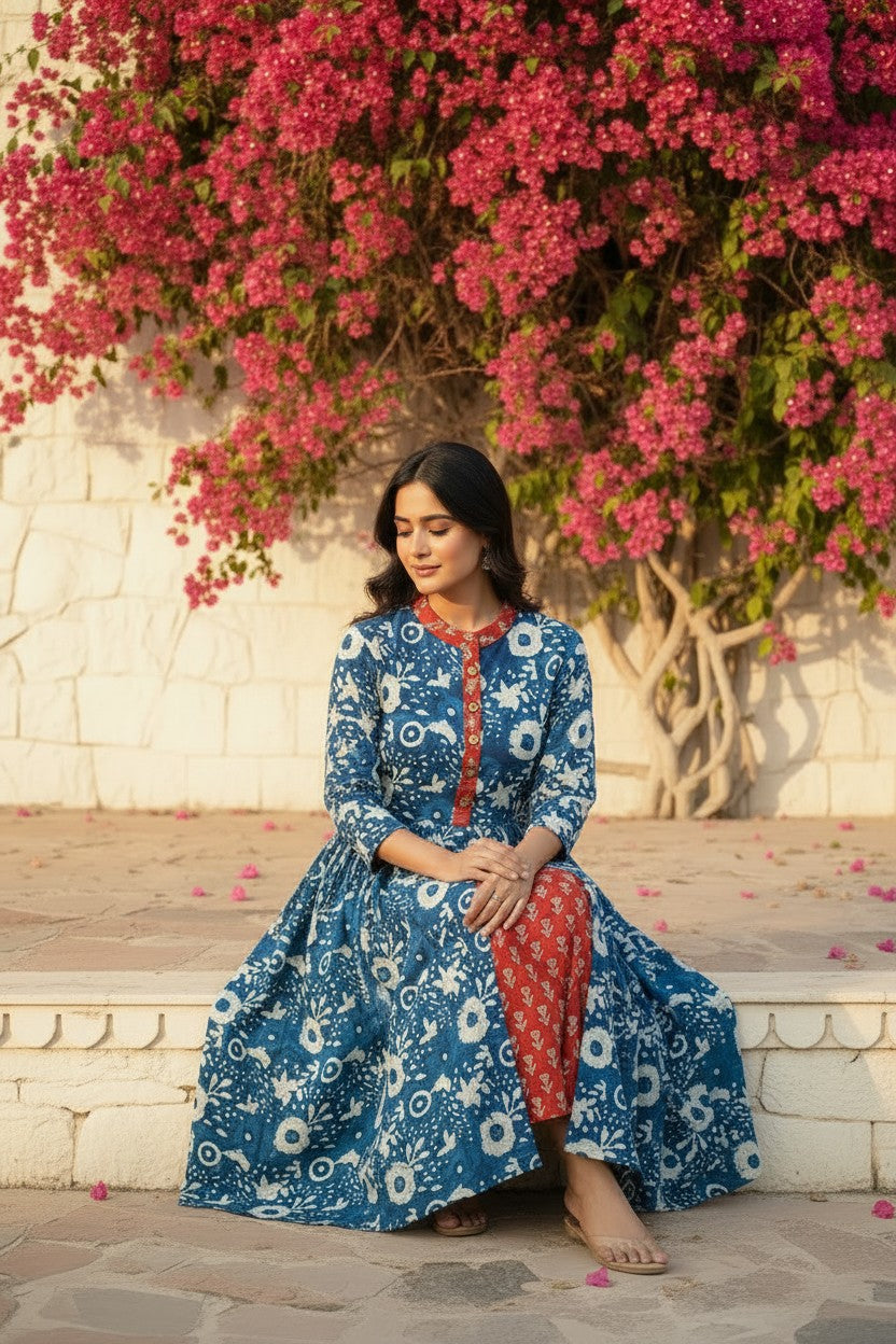Indigo Dabu Block Print Maxi Dress