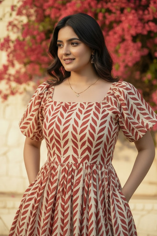 Crimson Leaf Midi Dress
