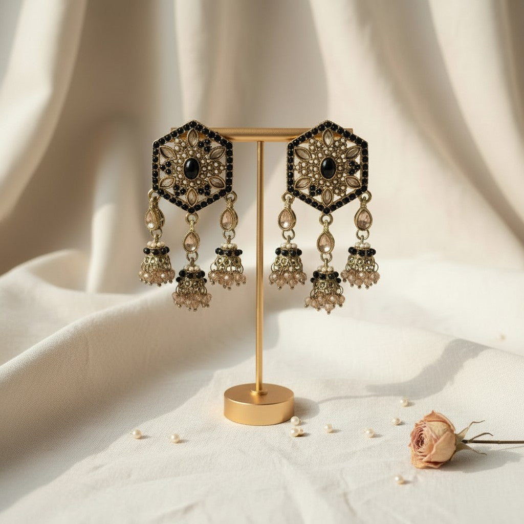 Black Polki Jhumka Earrings
