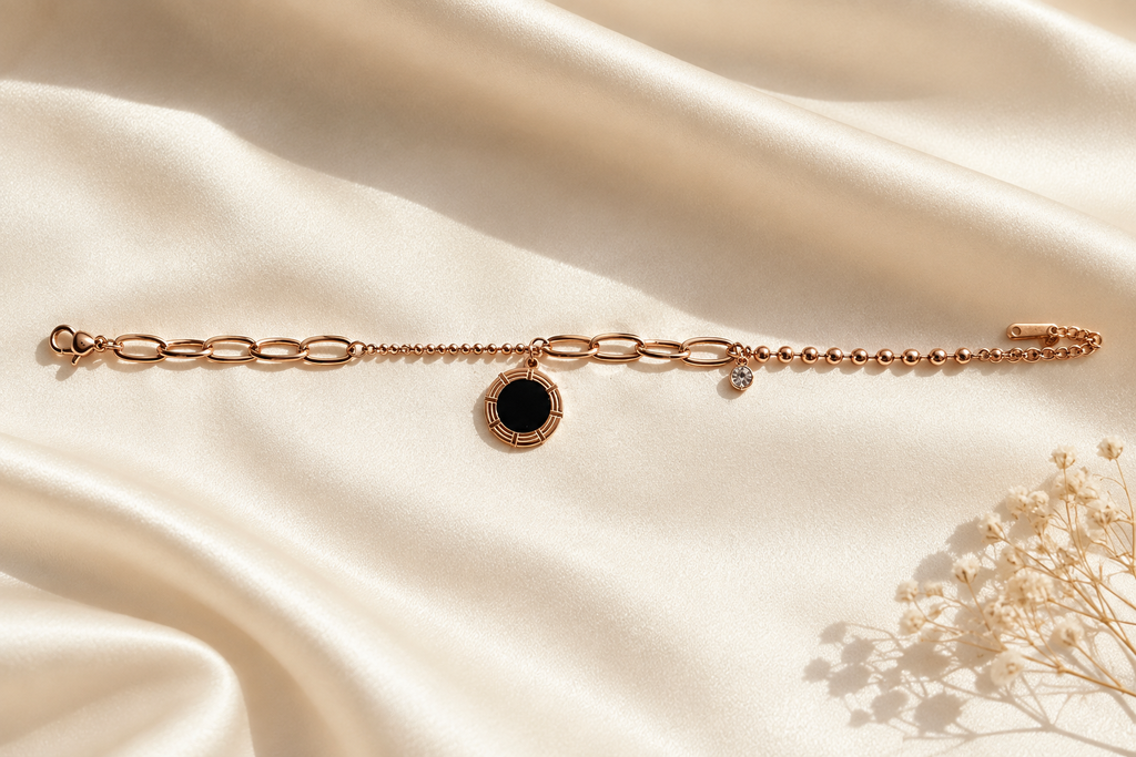 Black Disc Charm Bracelet