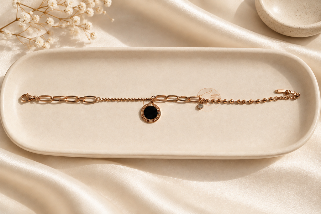Black Disc Charm Bracelet