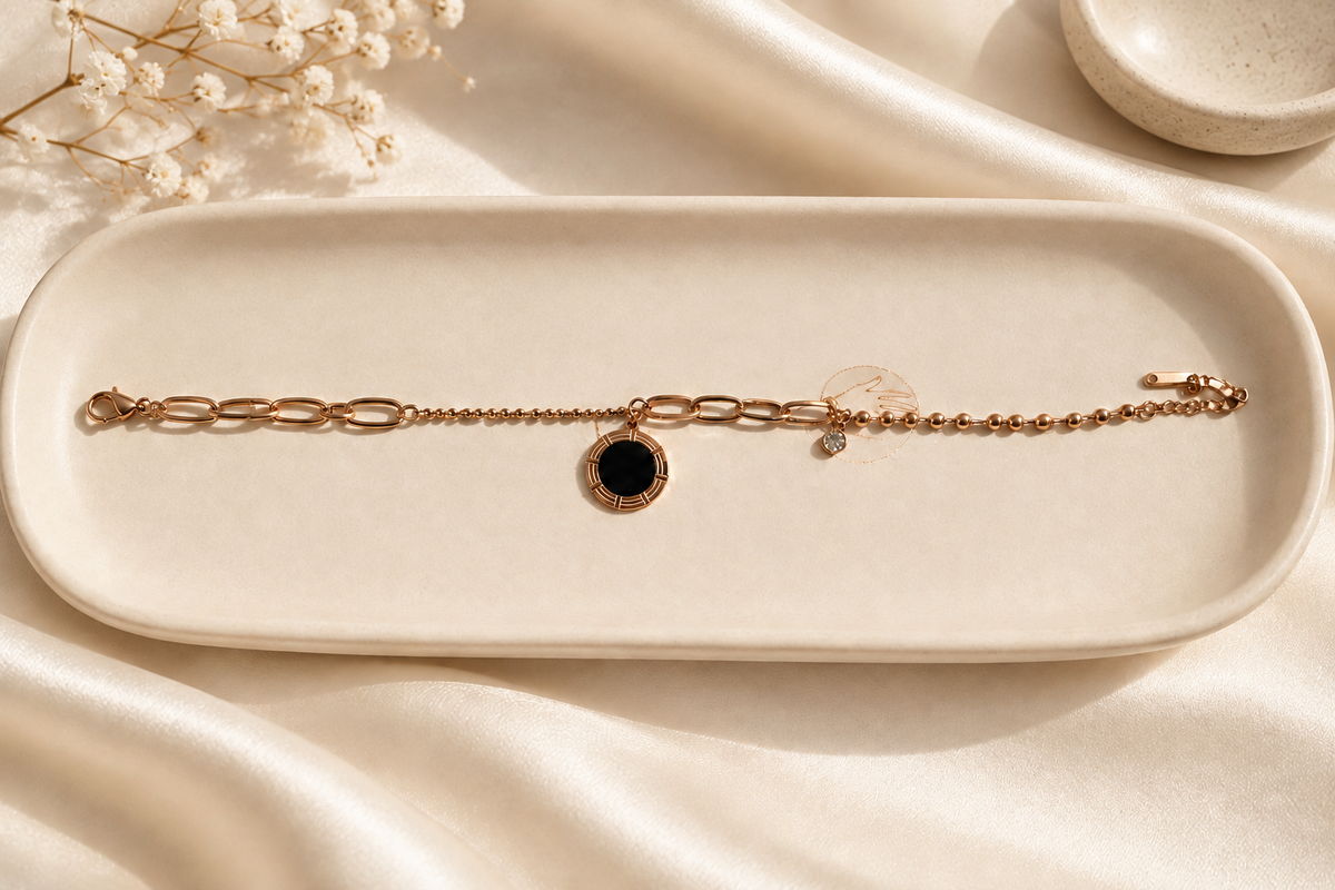 Black Disc Charm Bracelet