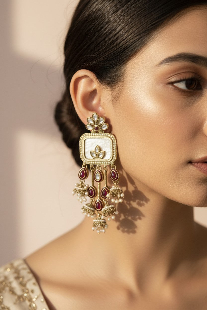 Ruby Blossom Pearl Earrings