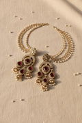 Red Gemstone Pearl Ear Chain Earrings