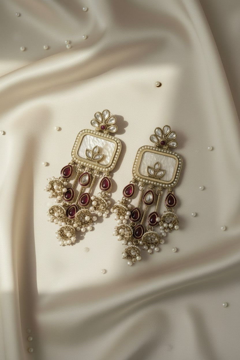 Ruby Blossom Pearl Earrings