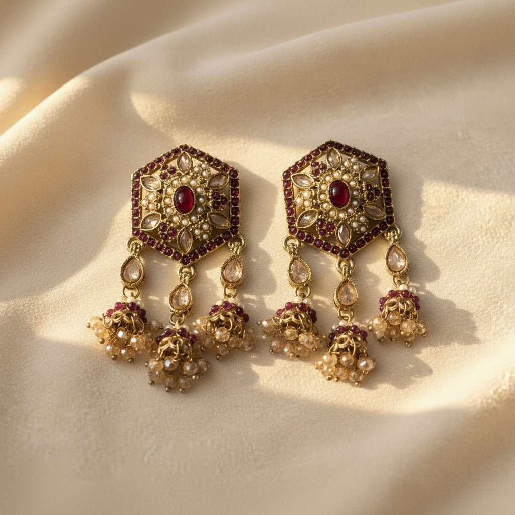 Ruby & Polki Hexagon Earrings