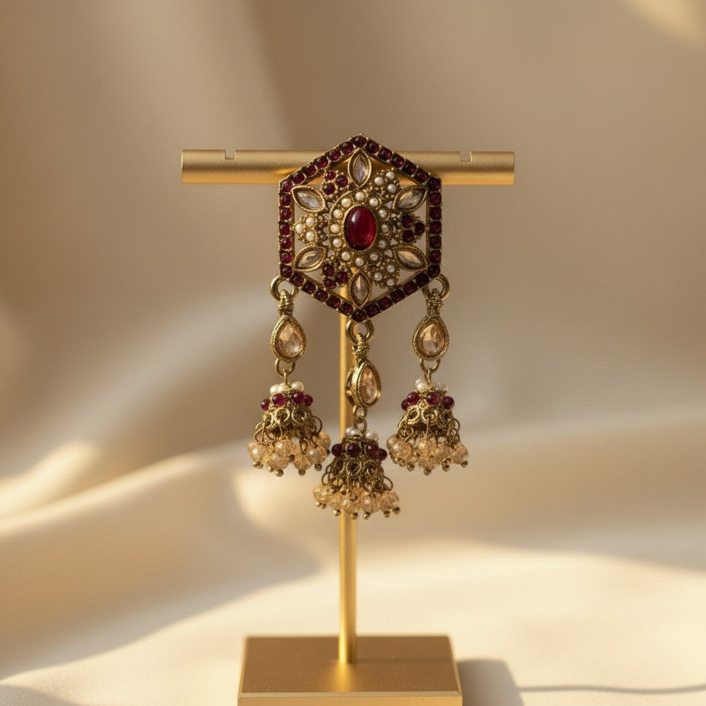 Ruby & Polki Hexagon Earrings