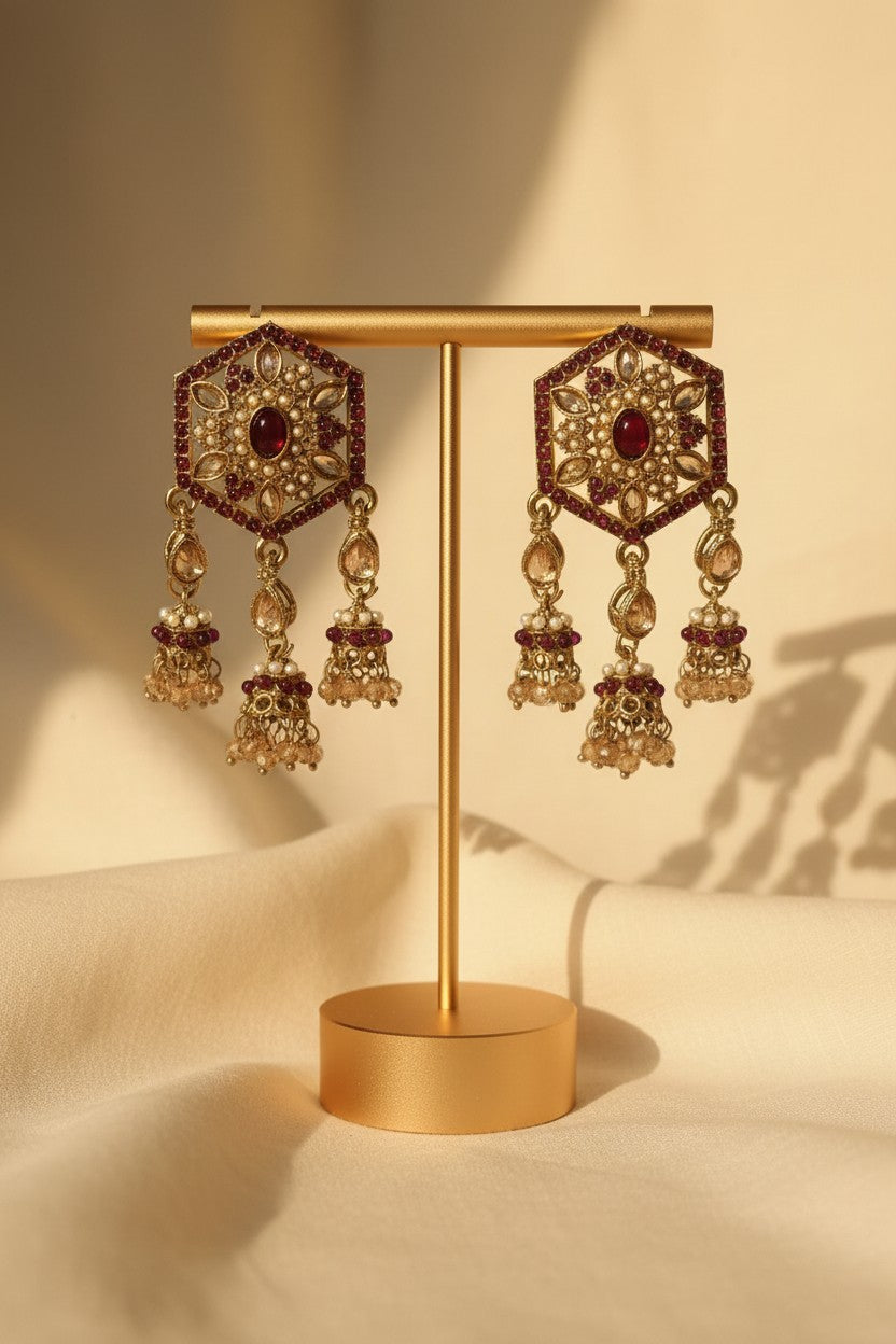 Ruby & Polki Hexagon Earrings
