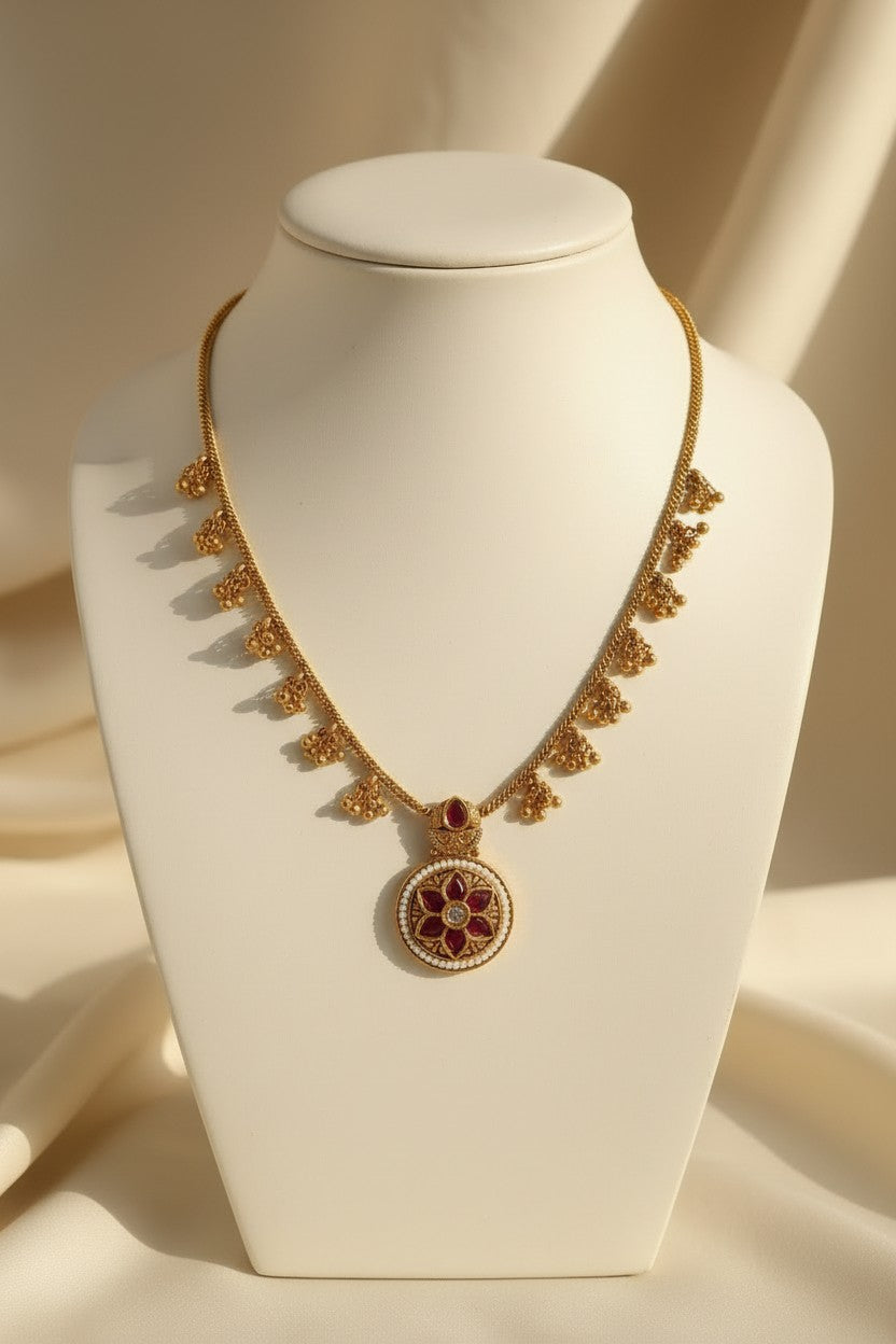 Ruby Floral Medallion Necklace Set