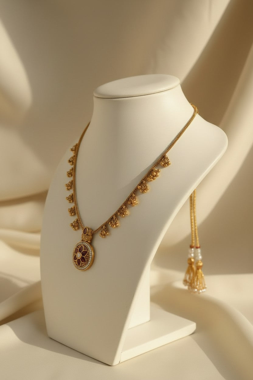Ruby Floral Medallion Necklace Set