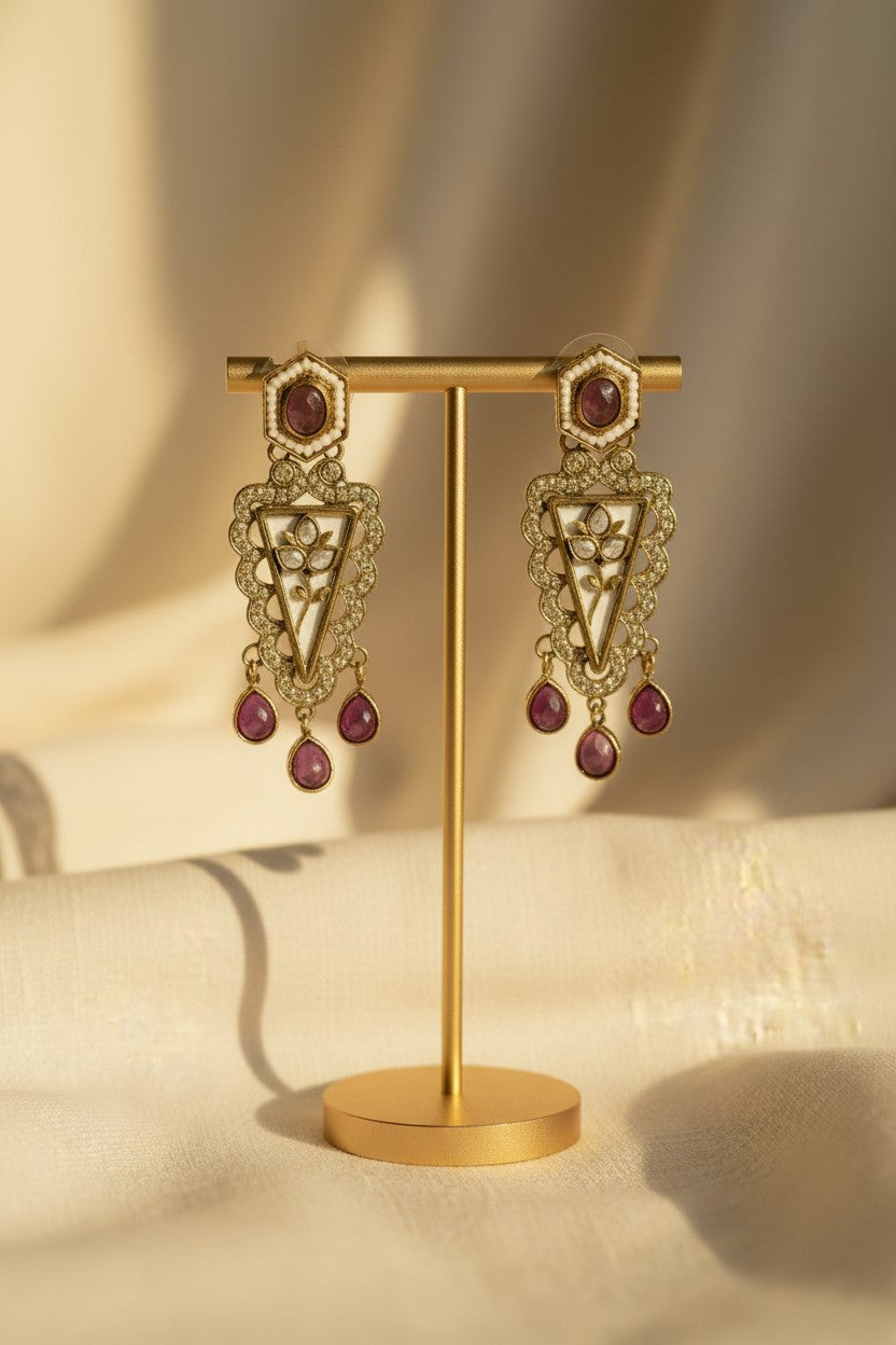Ruby Polki Triangle Drop Earrings