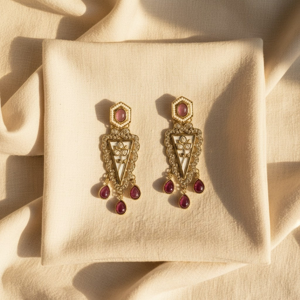 Ruby Polki Triangle Drop Earrings