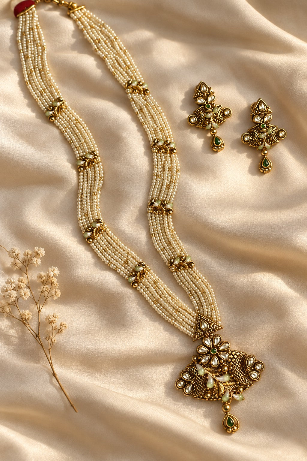 Kundan Polki Pearl Necklace Set