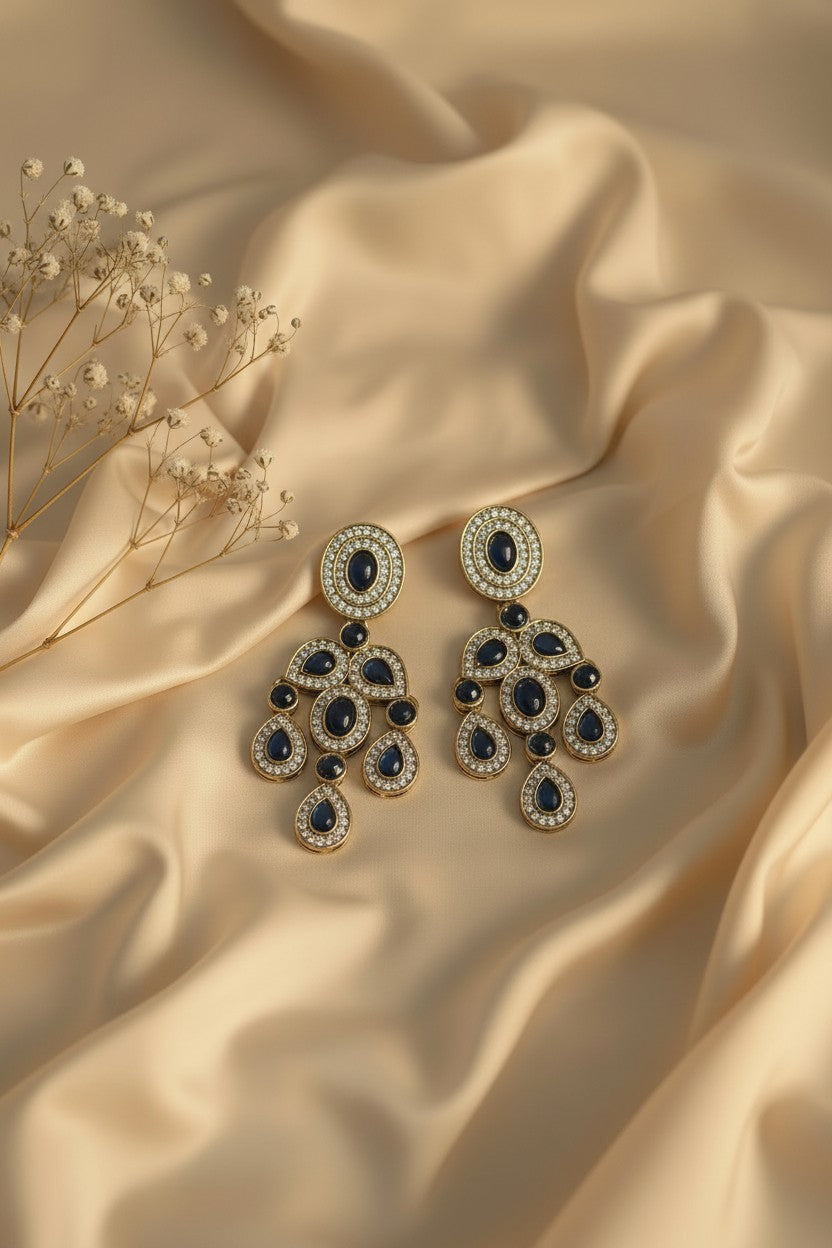 Sapphire Blue Cabochon Chandelier Earrings