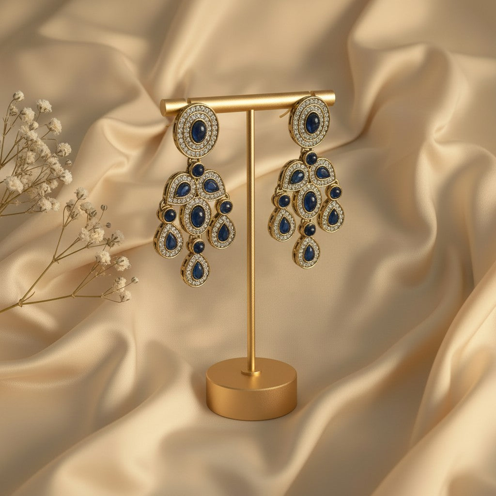 Sapphire Blue Cabochon Chandelier Earrings