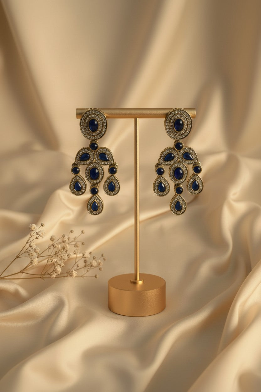 Sapphire Blue Cabochon Chandelier Earrings